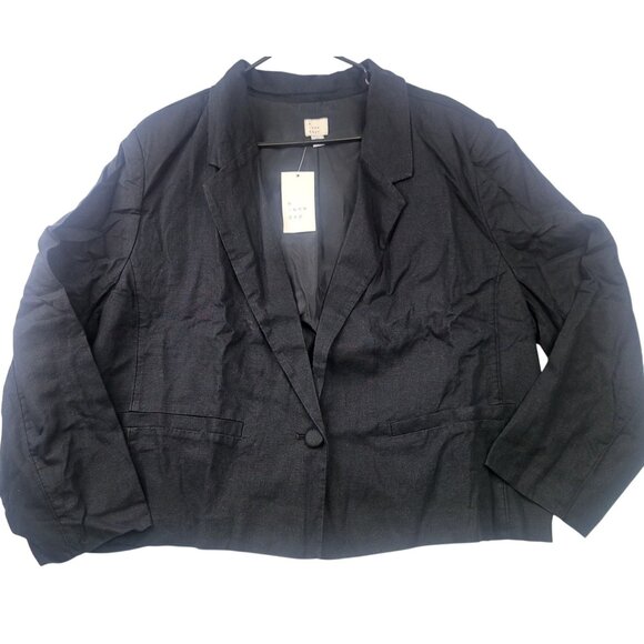 A New Day Womens Cropped Linen Blend Blazer One Button Closure Black Size 3X - Picture 1 of 7